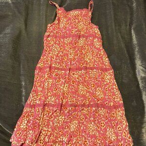 Vintage Y2K Baby Gap Tiered Pink Floral Broomstick Lace Trim Tank Sun Dress 4